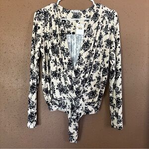 Free People Cream and Black Floral Bodysuit
